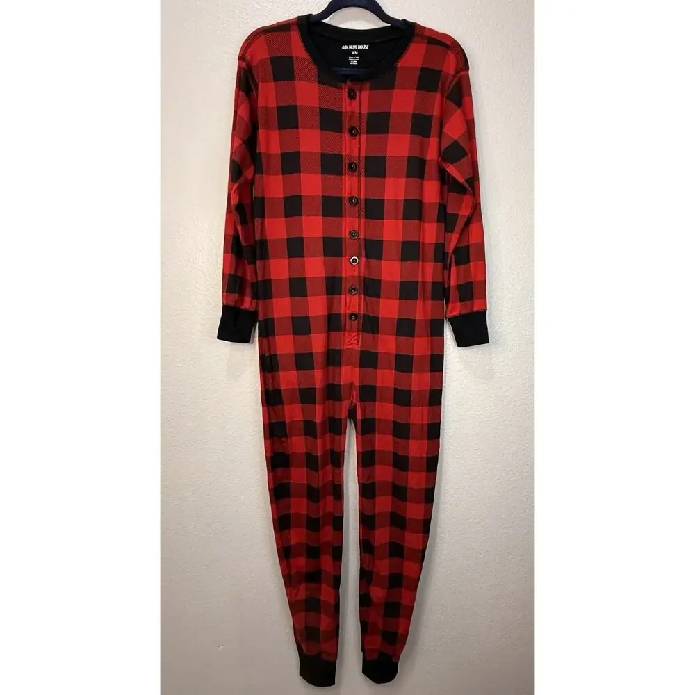 Alaska Cruise Pajamas M Moose Buffalo Plaid Union Suit Little Blue House Hatley